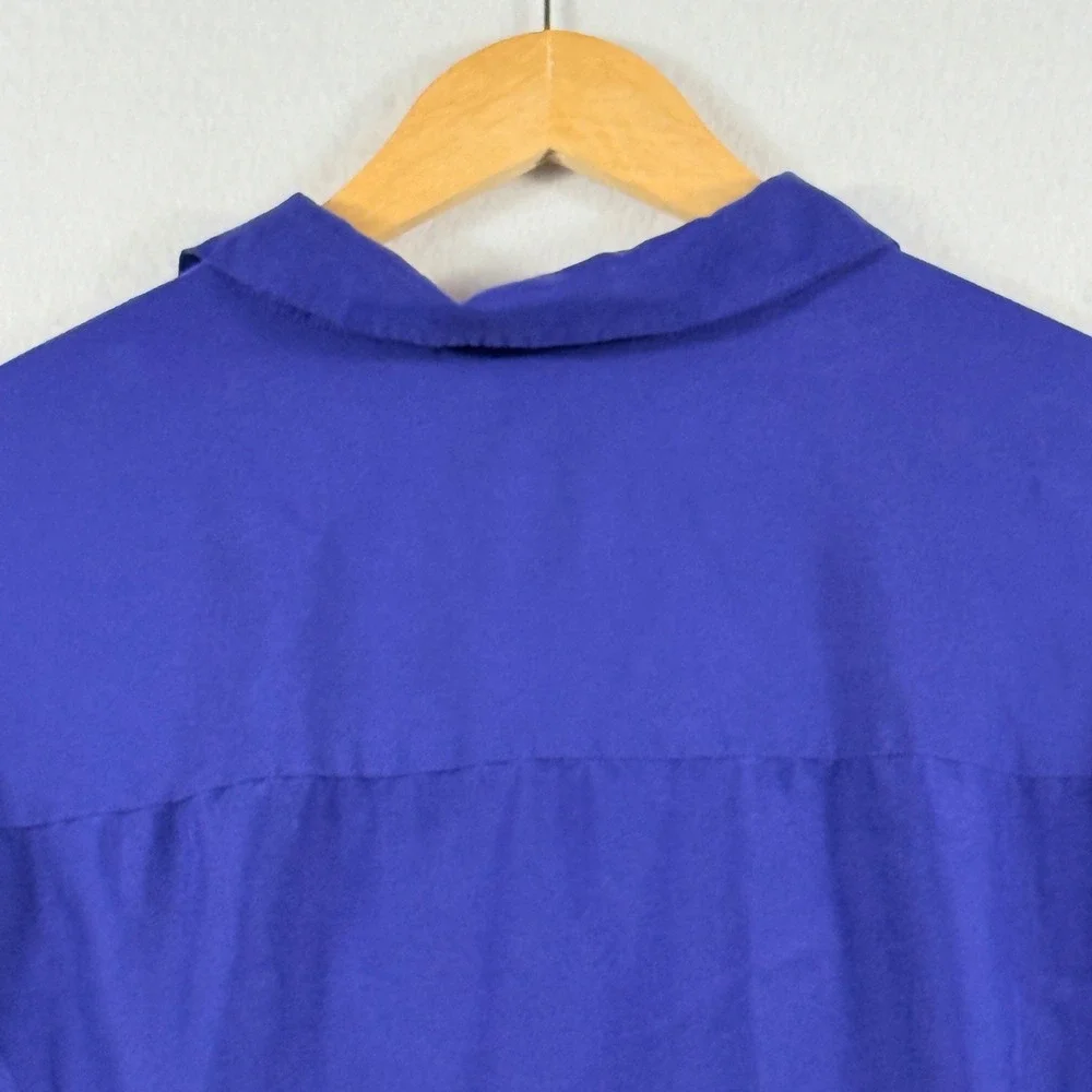 Catherines Button Down Blouse Womens 2X Indigo Pleated Roll Tab Office Classic